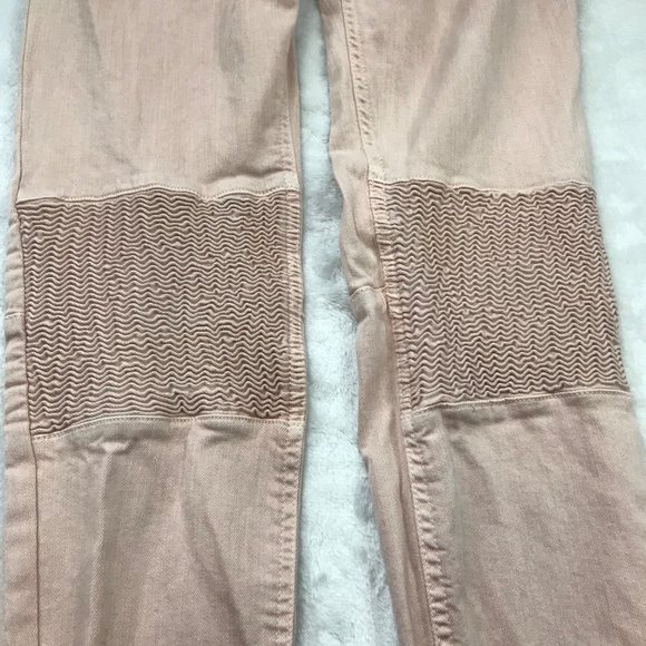 Zara Woman Medium Rise Skinny Fit Slim Leg Jeans Pink Size 8 Shirred Knee Moto - Picture 6 of 13